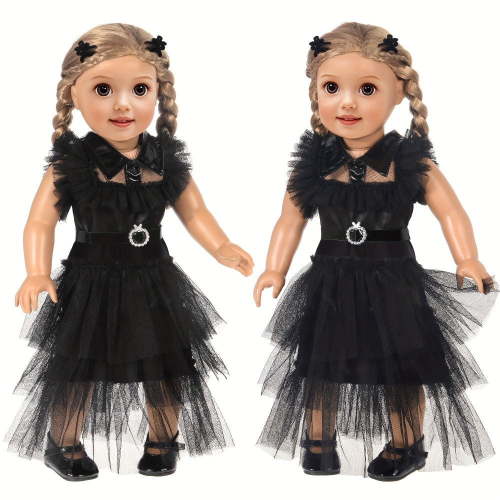 Black Tulle Halloween Dress and Bow Set for 16-18 Inch Dolls