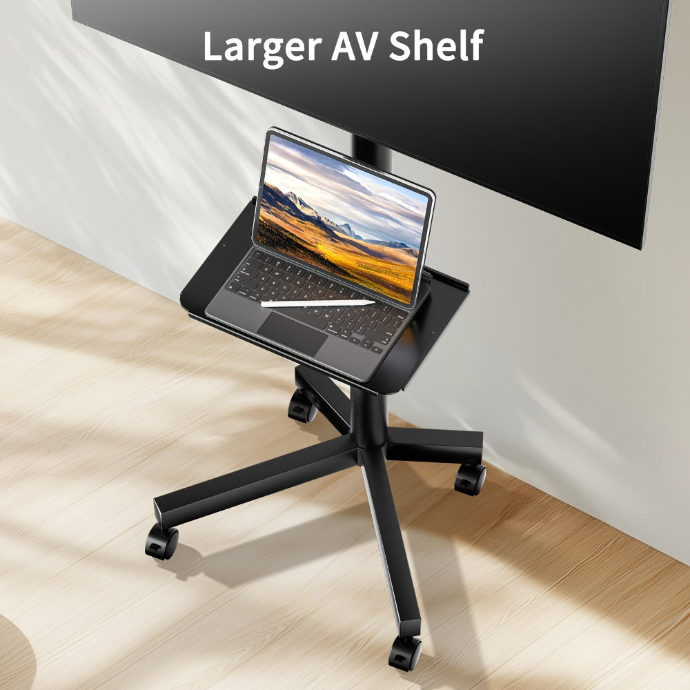 Rolling TV Cart Stand for 23-60 Inch TVs – Height Adjustable 12-24", Lockable Wheels, Media Shelf, Cable Management, 55 lbs Capacity, VESA 100-400mm, Home Office & Commercial Use, Black