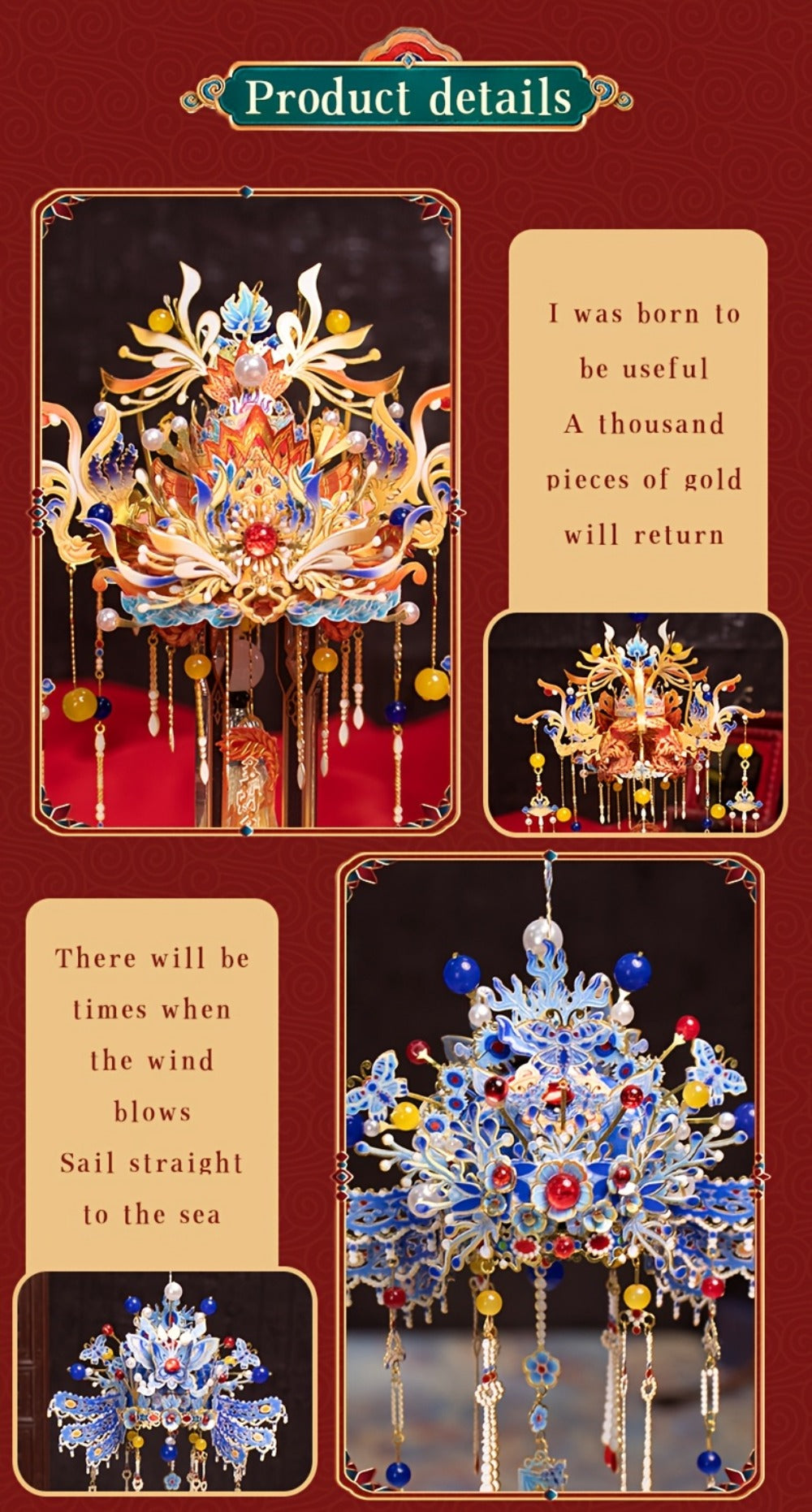 3D Metal Puzzle Phoenix Crown Qingluan – Blue & Gold DIY Assembly with Beads & Tassels, Chinese Mythology Art Collectible, Unique Romantic Gift for Girlfriend Boyfriend Birthday Anniversary