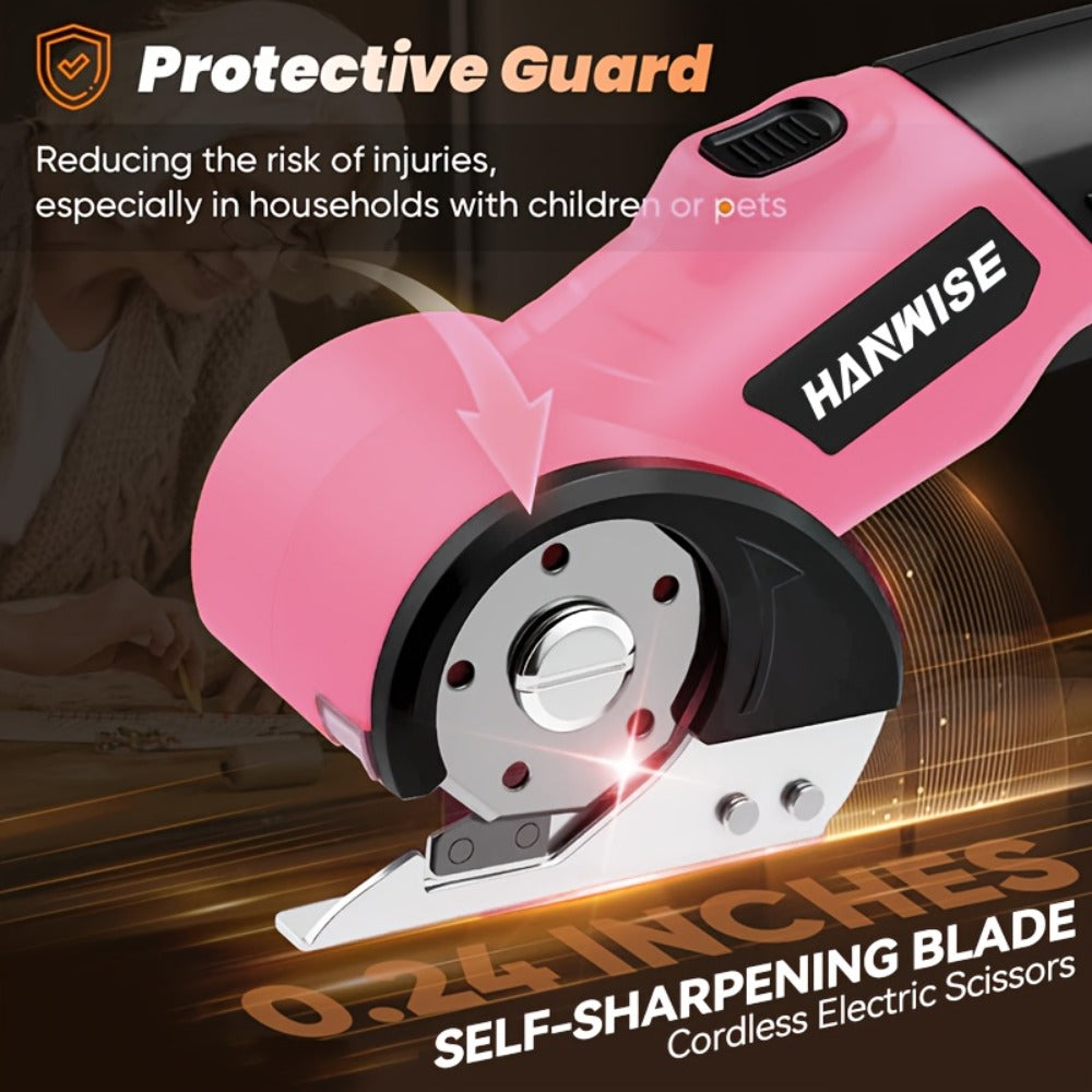 Electric Scissors Cordless 4.2V Rotary Cutter with 2000mAh Battery – 10000 RPM, Safety Lock, LED Light, Anti-Slip Handle, Fabric Cutting Machine for Clothing, Cardboard, Carpet, Leather & Craft Projects