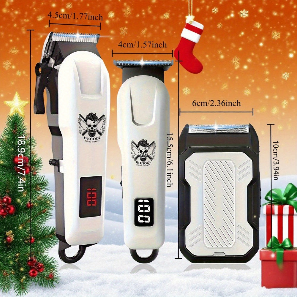 Cordless Hair Clipper Set for Men USB Rechargeable Electric Shaver with LED Display - Professional Grooming Kit 2 or 3 Piece Wireless Hair Trimmer for Home & Travel Gift