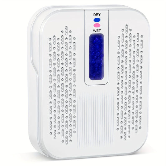 Mini Reusable Silica Gel Dehumidifier with Color-Changing Crystals and Hanging Hook, White