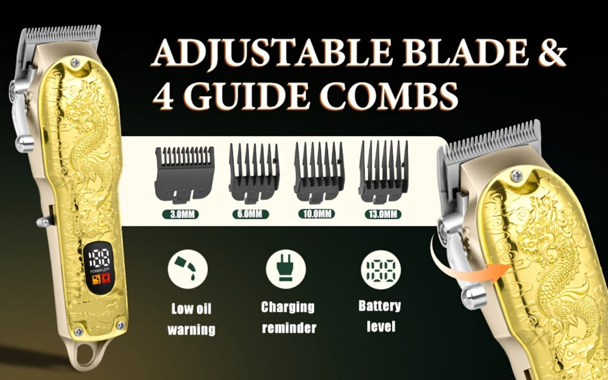 Men's Grooming Gift Set 3-Piece — LQT Cordless Hair Clipper, Electric Shaver & Hair Cutter with LED Display, Golden Dragon Edition, Premium Gift Box, Perfect Father's Day & Birthday Gift for Men