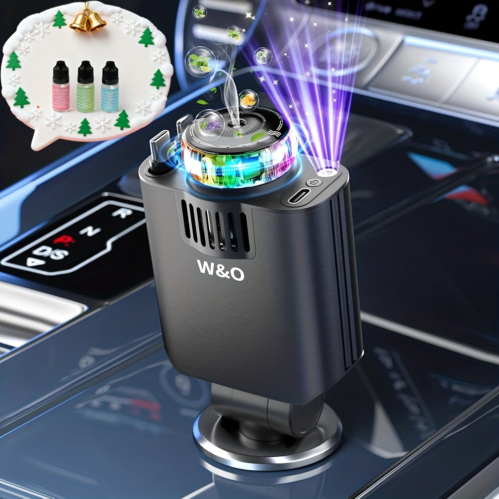 Car Charger with Perfume 3-in-1 Fast Charging AromaRelax Starlight Projector Retractable Cable USB-C & Lightning for iPhone 16 15 14 13 12, Samsung Galaxy Android – Blue Red, Flower Heart Shangri-la Cologne Styles