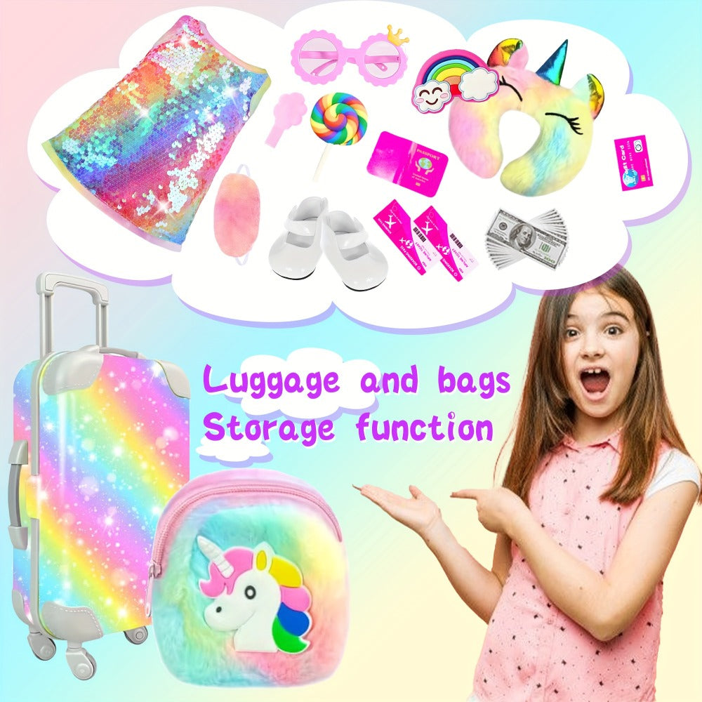 24-Piece Travel Accessory Set for 18-Inch Dolls with Suitcase and Outfit