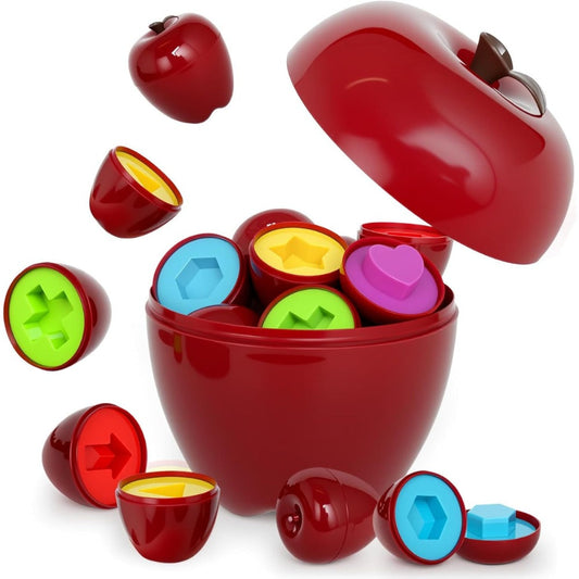 Apple Shape Sorter Toy for Toddlers, Number & Geometric Options