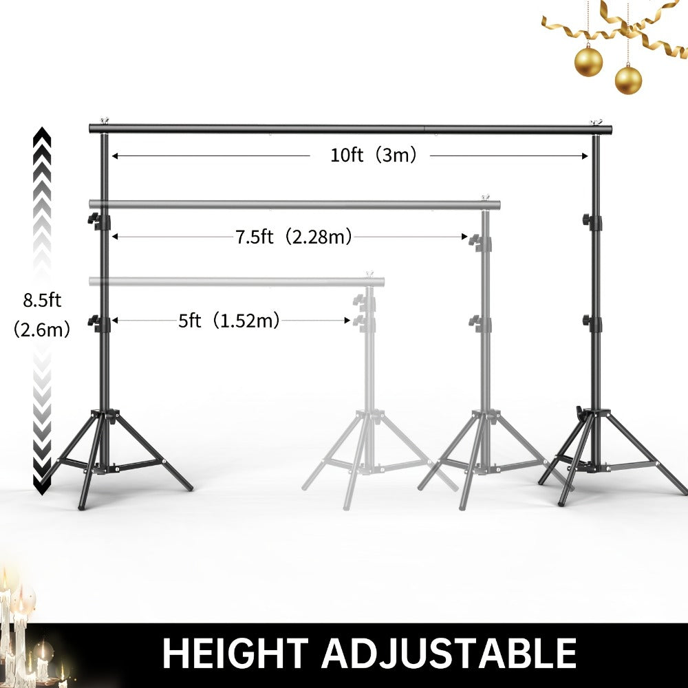 Background Stand Kit 8.5x10ft Adjustable Backdrop Stand for Birthday Party Festival Photography, Heavy Duty Crossbar Support, Easy Assembly, for Indoor Outdoor Events