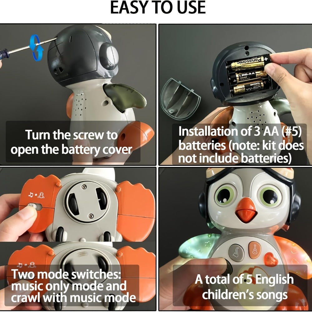 Baby Crawling Penguin Musical Toy with Music, Lights & Movement – Interactive Tummy Time Learning Toy for Infants 6-12 Months, Sensory Light Up Dancing Penguin, Perfect Easter Basket Stuffer & Baby Gift