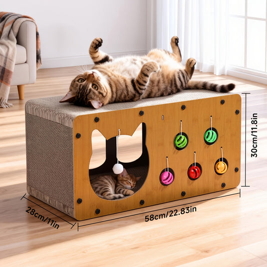 Cat Scratching Board with Rolling Ball Toy for Play & Rest, Mustard Yellow
