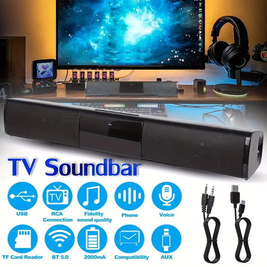 13-Inch Wireless TV Soundbar Speaker with Surround Sound, Bluetooth TWS Stereo Pairing, TF AUX FM USB Inputs, Easy Setup for Smart TV, PC, Projector – Home Theater Sound Bar for Movies, Gaming & Holiday Entertaining