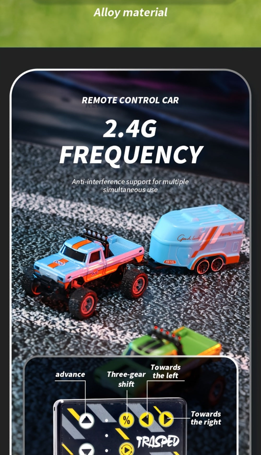 1:64 Scale Mini RC Off-Road Truck with Shock Absorbers, Alloy Body