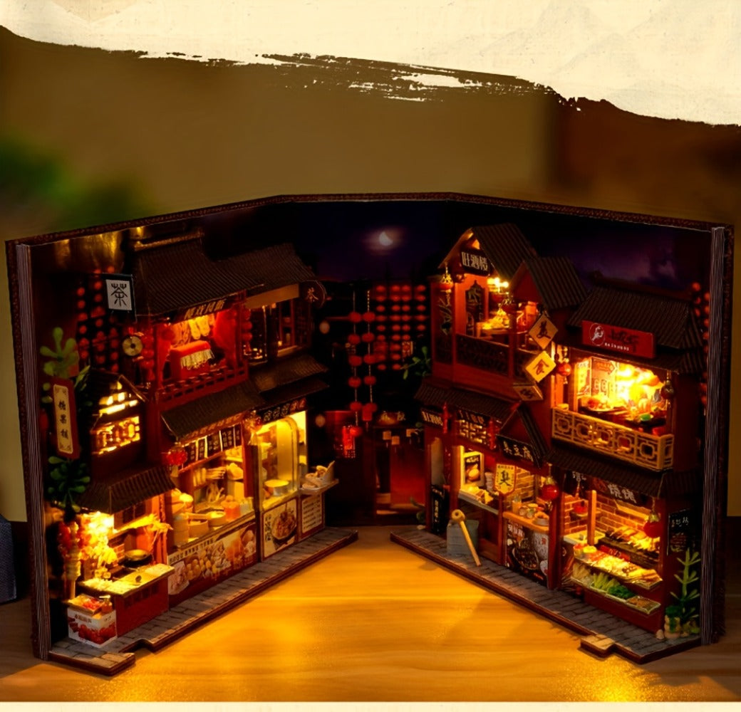 Chinese Food Street Book Nook Kit with 3D Wooden Puzzle Scene