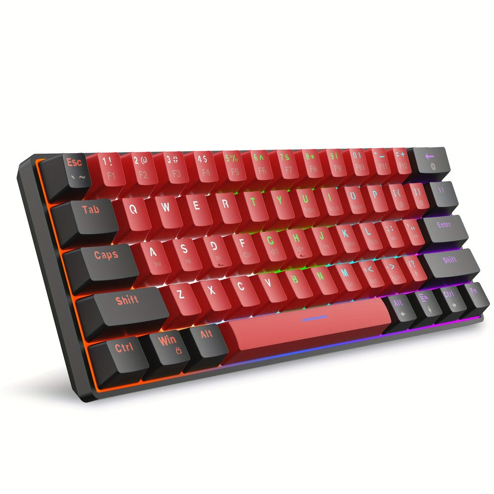 60% Mechanical Gaming Keyboard Wired 61 Keys Green Switch – Compact Tenkeyless Clicky Keyboard for PC Laptop Windows Gaming Typing | Black Red | Portable Desk Setup Keyboard
