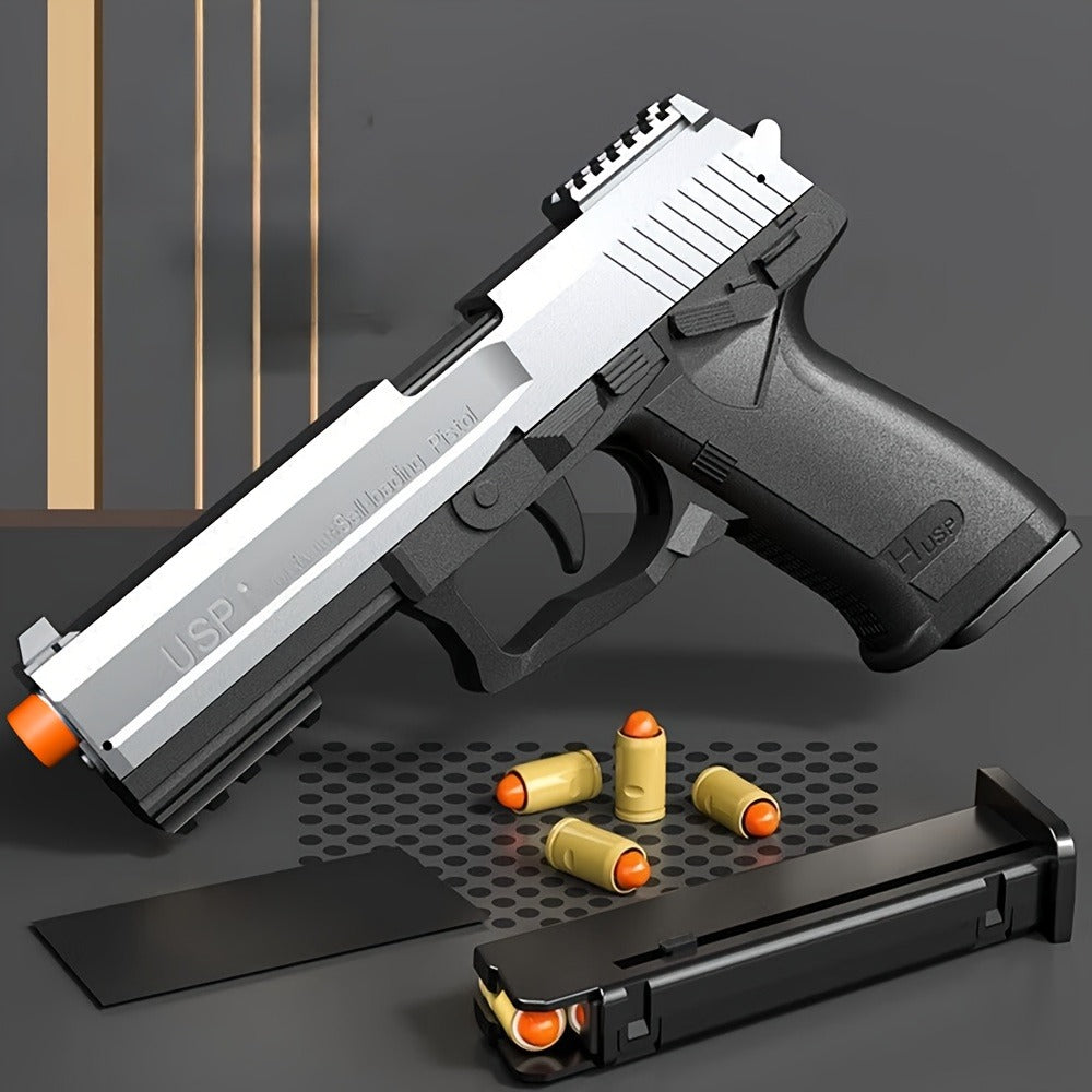 USP Soft Clip Toy Gun Pistol with Continuous Shooting – 100 Bullets & 2 Magazines Rapid Fire Foam Blaster for Kids Boys Girls Ages 6+, Outdoor Shooting Game Halloween Thanksgiving Christmas Birthday Gift