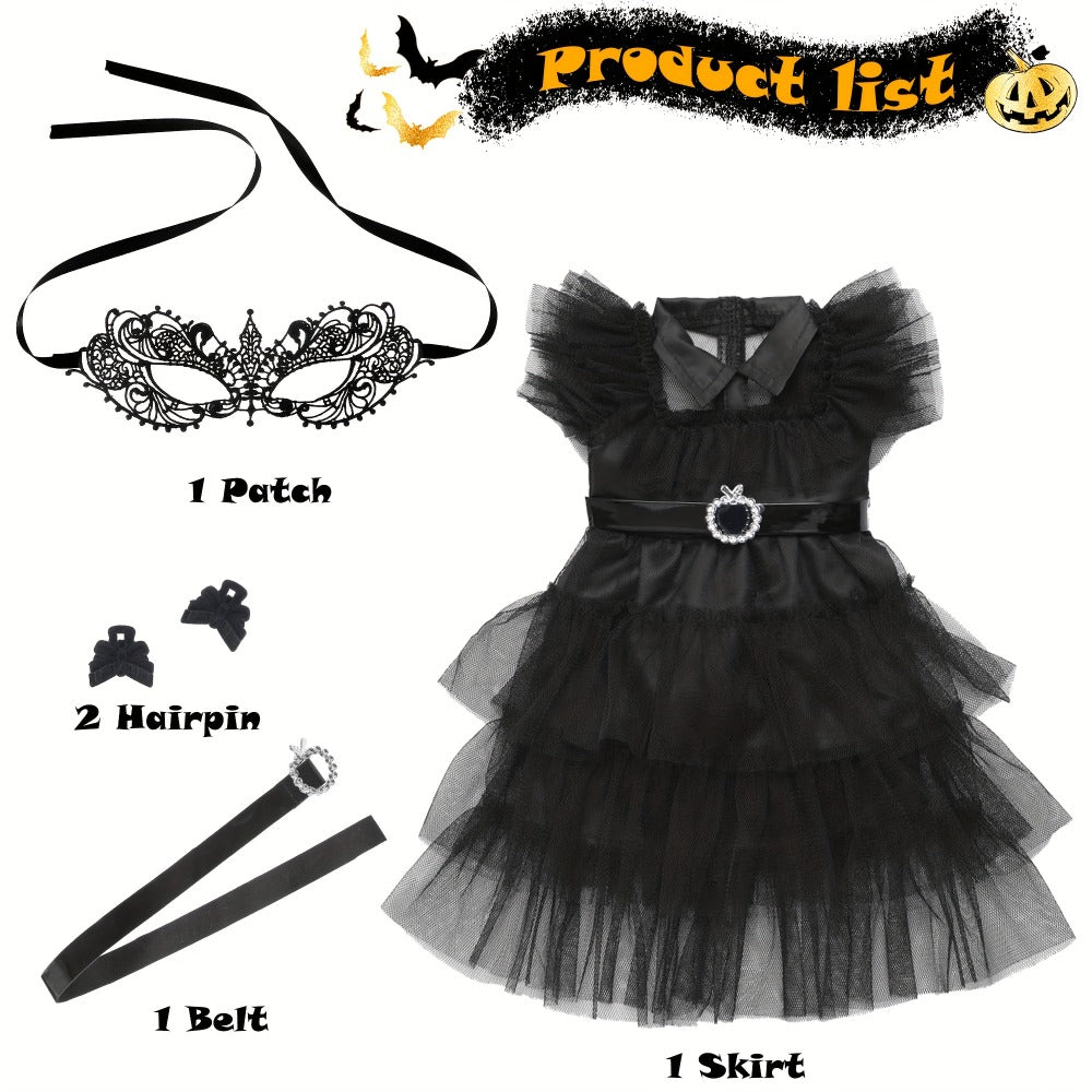Black Tulle Halloween Dress and Bow Set for 16-18 Inch Dolls