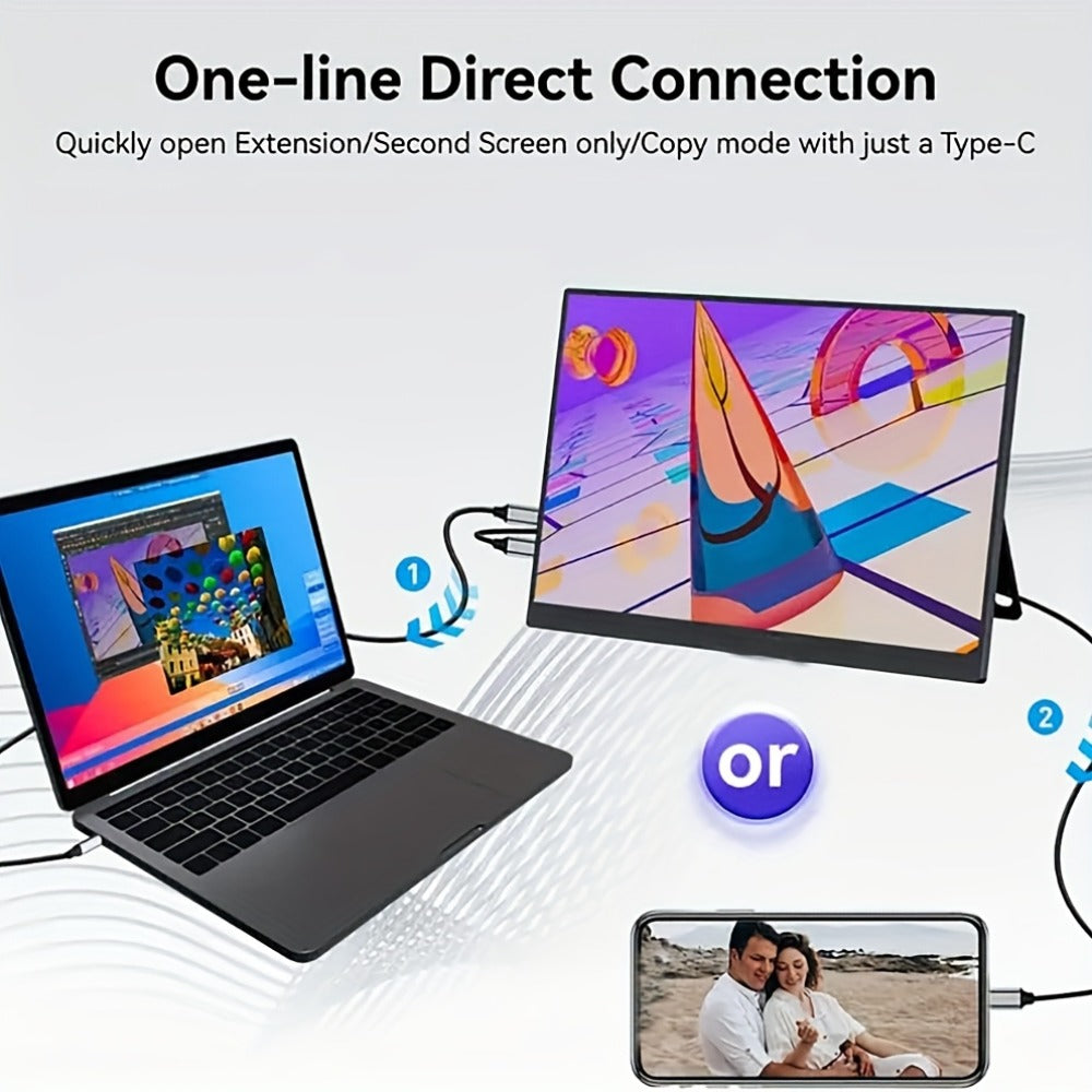15.6 Inch Portable Monitor 1080P Touchscreen USB-C, 100% sRGB 72% NTSC IPS Travel External Second Screen for Laptop PC iPhone Android, Gaming Monitor with HDMI USB-C