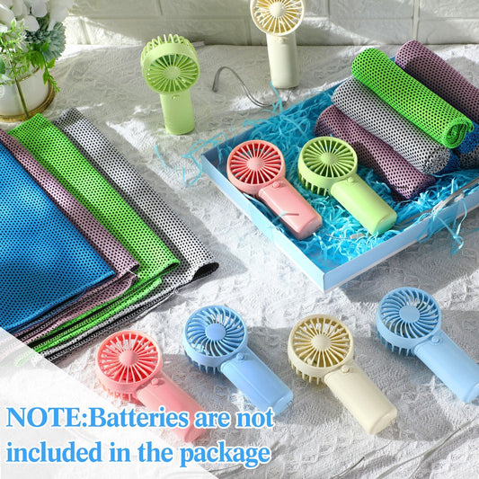 Cooling Towel and Handheld Fan Set, 24-Pack for Sports and Travel