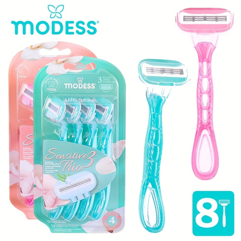 Sensitive Skin Disposable Razors for Women Pastel Teal Blush Pink 4-Pack & 8-Pack Smooth Close Shave Legs Underarms Protective Blade Cap Gentle Hair Removal Razor Daily Use Travel
