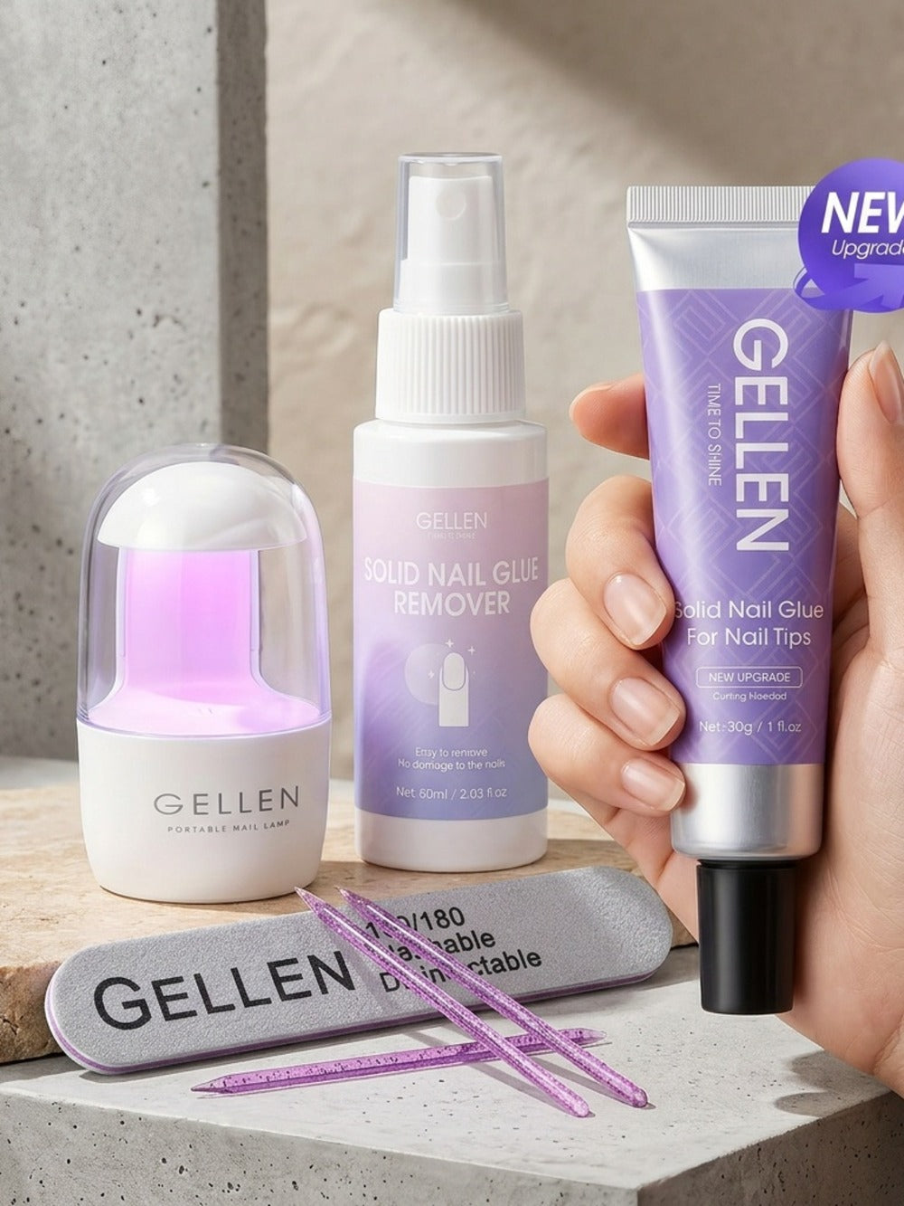Press-On Nail Glue Gel Kit 30g with UV Lamp - Strong Long-Lasting Solid Nail Glue, 60ml Remover & Buffer for False Nails, Nail Tips & Rhinestones, Lasts 15-30 Days