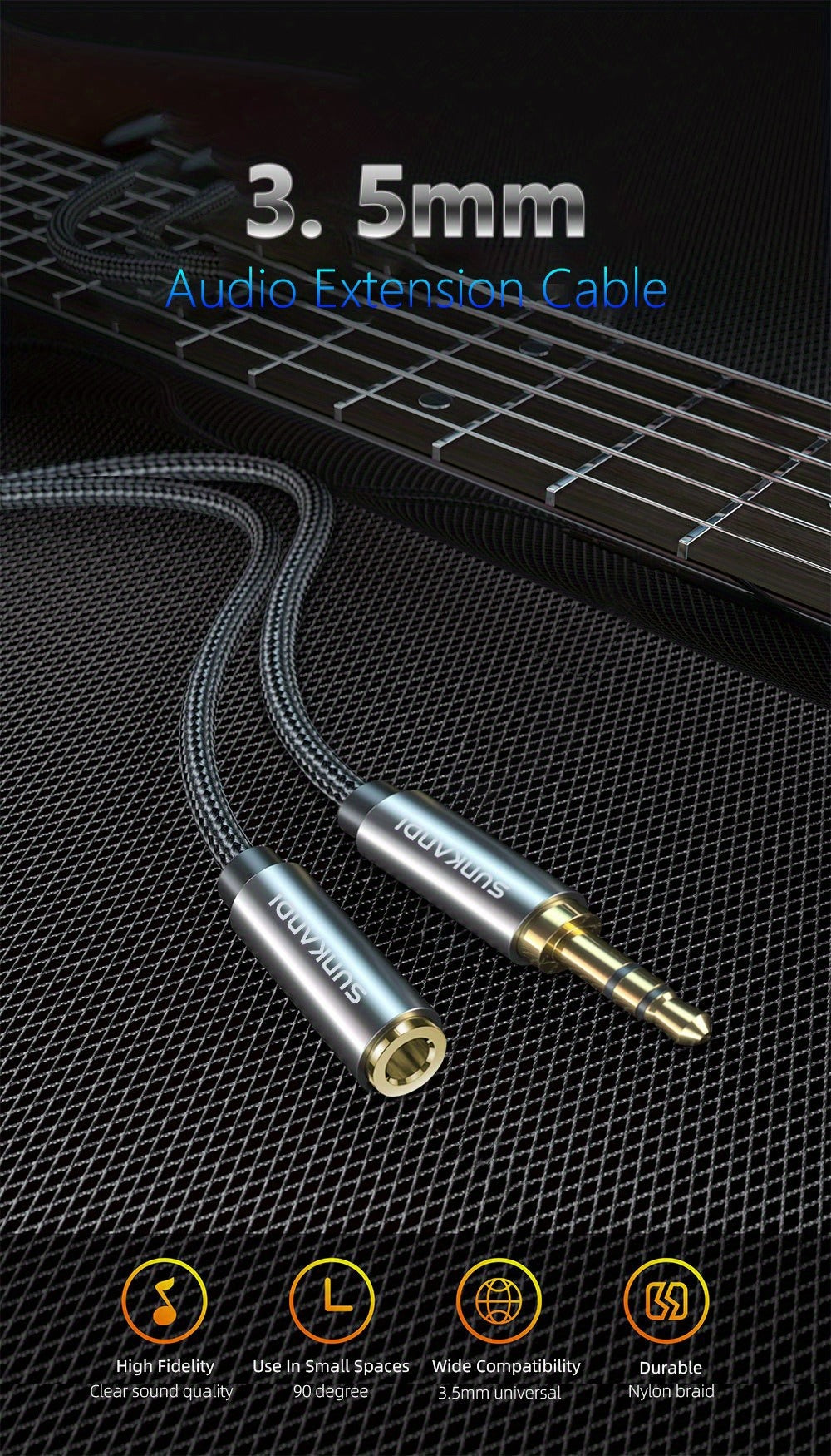 3.5mm TRRS Headphone Extension Cable with Mic Male to Female Stereo Audio Cable for Smartphone PC TV Headphone PS4 Car Audio Speaker Gaming
