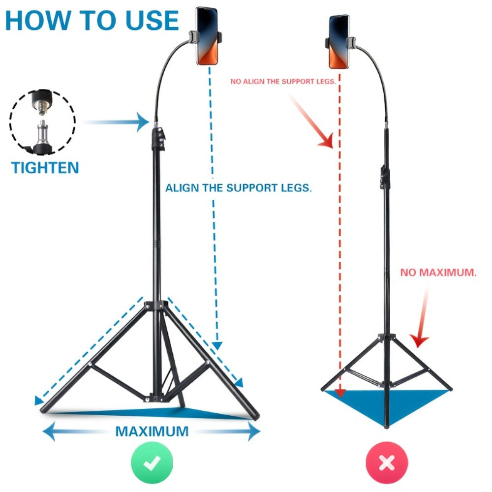 63 Inch Gooseneck Phone Tripod Adjustable with 360° Flexible Neck & Universal Phone Holder – Portable Camera Stand for Content Creators, Vlogging, Live Streaming, Selfie & Filming, iPhone & Android