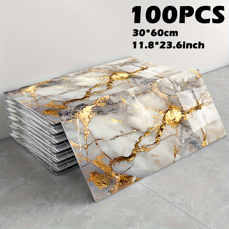Peel and Stick Marble Tile Stickers – Self Adhesive Foam Wall Tiles for Bathroom Kitchen Office Bohemian Home Decor (50/100pcs, White/Gray/Black/Blue Gold)