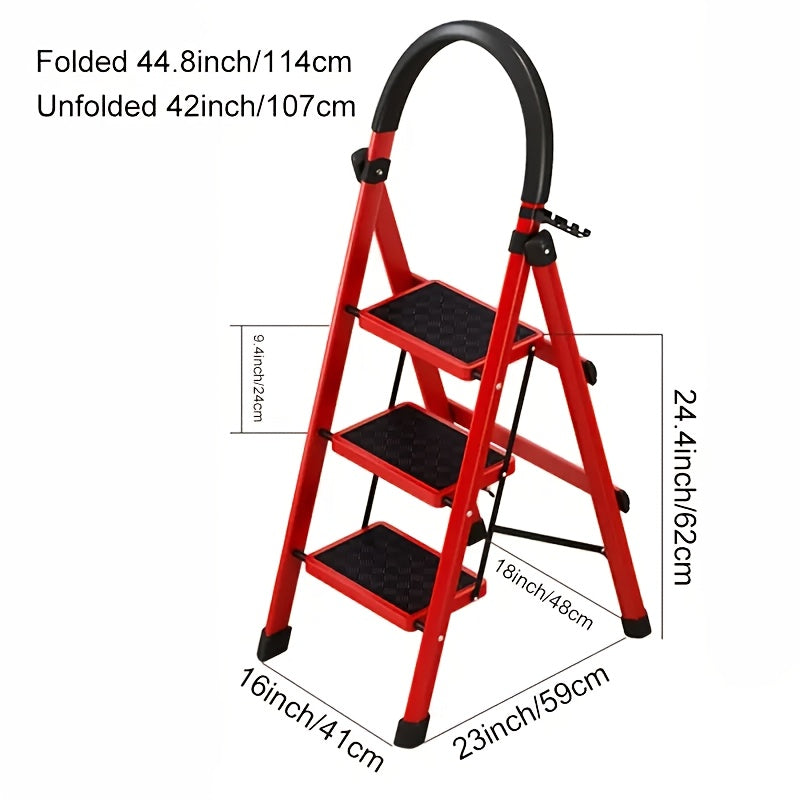 Folding Step Ladder 3 / 4 / 5 Step with Anti-Slip Pedal & Tool Tray – 450 LBS Capacity Portable Steel Step Stool for Adults, Home, Kitchen, Library & Office Use – Red & Black Options