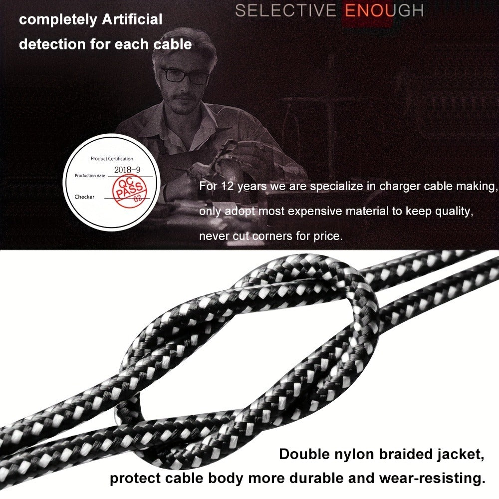 10ft Nylon Braided Lightning Cable 3-Pack MFi Certified – USB-A to Lightning iPhone Charger Cord for iPhone 14 13 12 11 Pro Max XS XR X 8 7 SE | iPad iPod | 2.4A Fast Charge 480Mbps Data Sync