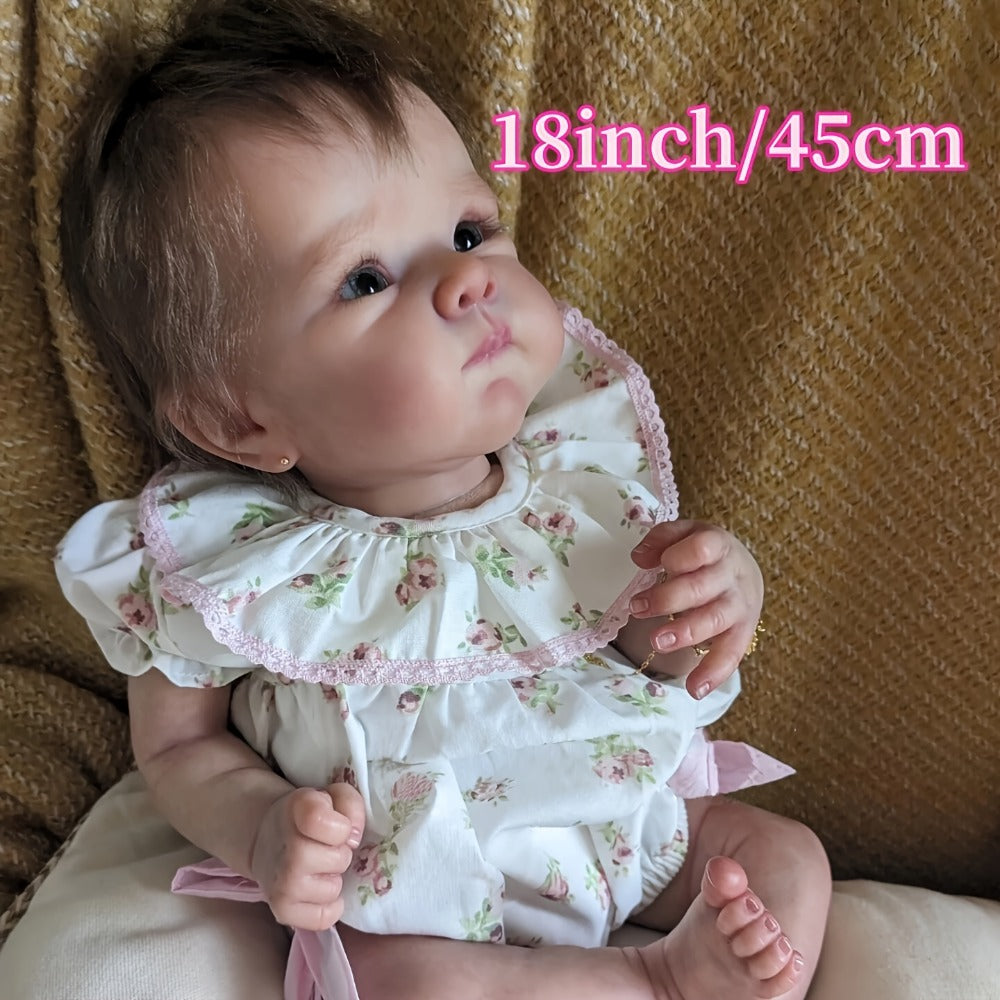 18-Inch Reborn Baby Doll with Hand-Rooted Hair and Soft Cloth Body