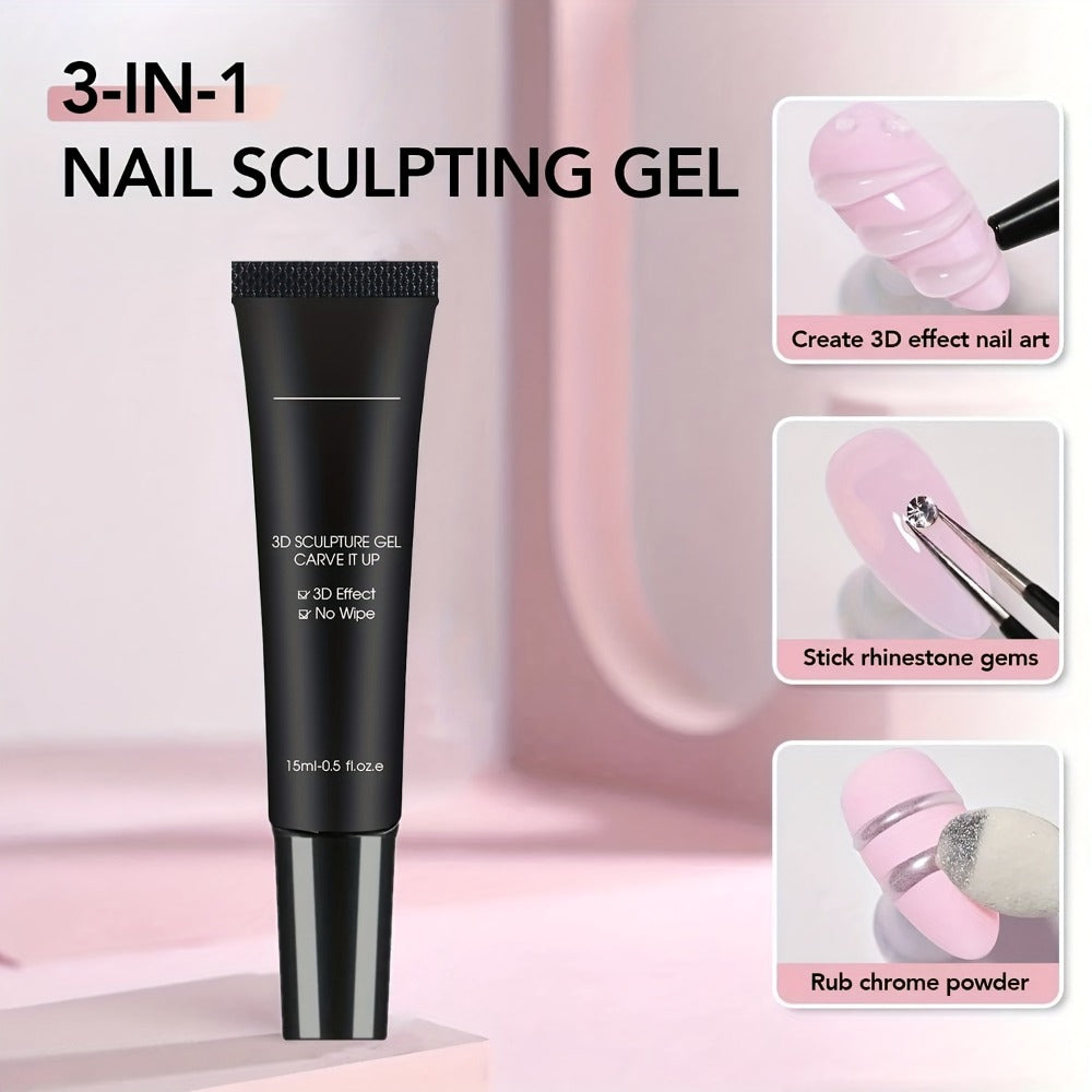 No Wipe Clear 3D Nail Sculpting Gel 2pcs 0.51oz DIY Carving Gel for Raised 3D Designs Flowers Swirls Painting Decoration UV LED Builder Gel Salon Home Nail Extension