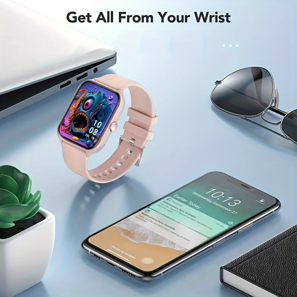 Smart Bracelet Smartwatch 1.83" Full Touch – Wireless Calling, Message Notifications, Fitness & Multi-Sport Tracker, Heart Rate Monitor – Unisex Android & iPhone Watch Jet Black Pink Silver