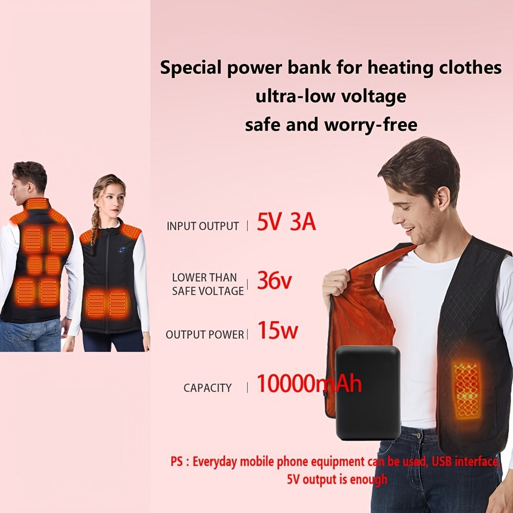 Dual USB Output Power Bank 10000mAh 5V 3A Polymer Lithium Rechargeable Battery Pack for Heated Clothing Heated Jacket Vest Hoodie Pants USB-C Micro Input LED Indicator Compact Portable Charger