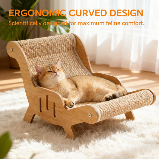 Cat Lounger Chair with Sisal Rope Scratching Surface and Solid Wood Frame, Brown