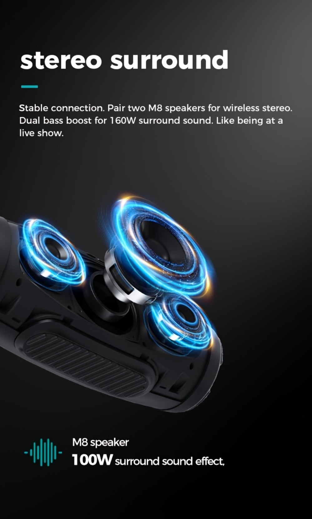 100W Portable Bluetooth Boombox Speaker IPX7 Waterproof with Deep Bass Subwoofer, 12H Playtime, EQ, USB Playback & LED Lights for Outdoor Party, Camping, Beach — Great Gift for Men & Women