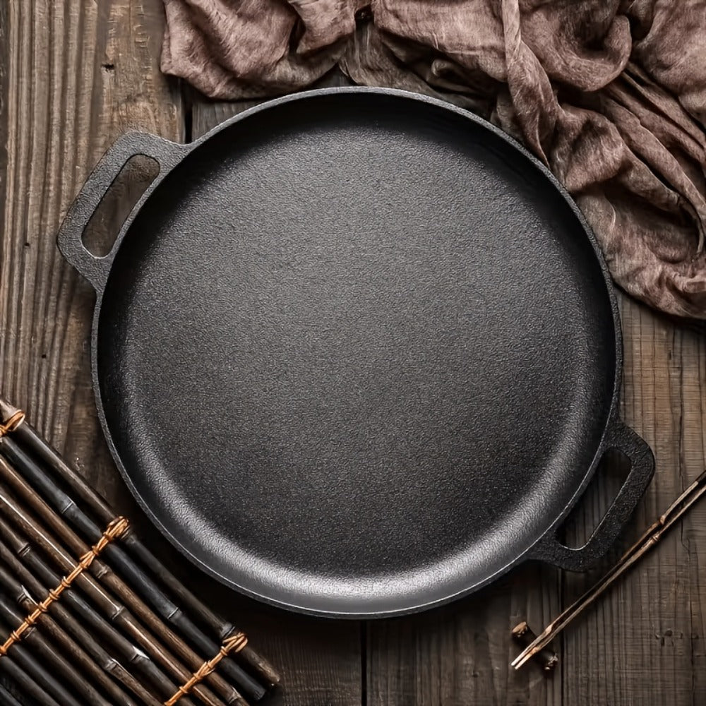 Cast Iron Skillet 11 Inch Pre-Seasoned Round Grill Pan with Dual Loop Handles – Even Heating for Oven, Stovetop, Campfire & Grill | Heavy-Duty Kitchen Cookware for Pizza, Steak & More