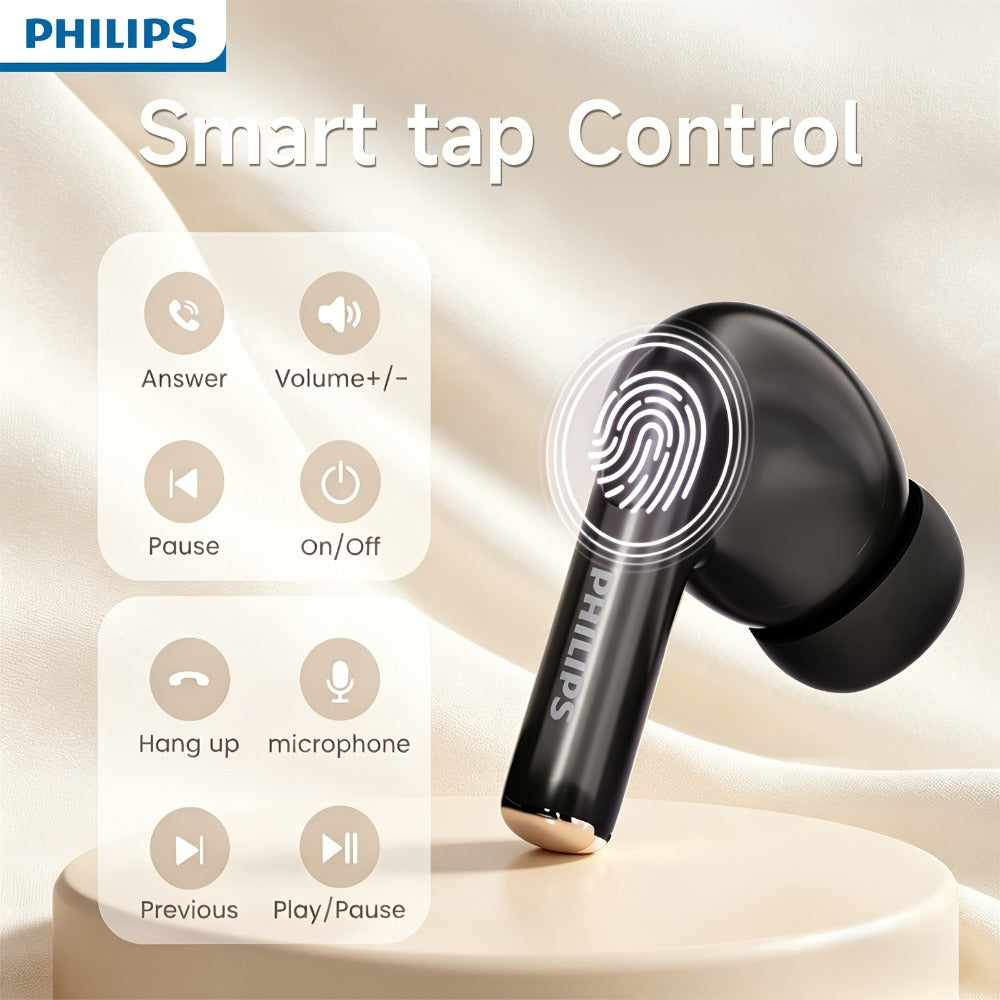 Philips Bluetooth 6.0 Semi-Open Back Wireless Earbuds, Ultra-Long Battery Life Noise Cancelling Rechargeable Lithium, Comfortable Sleek Design for Sports Gaming Universal Phone Compatible iPhone Android