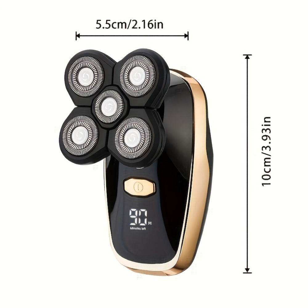 Rotary Electric Shaver for Men 5D 7D Detachable Multi-Head Floating Razor LED Display Type-C Fast Charging Cordless Grooming Kit for Home Travel Smooth Close Shave