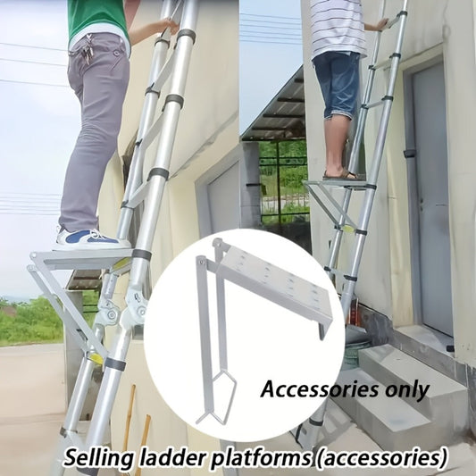Ladder Platform Attachment with Retractable Work Surface and Tool Tray, Silver