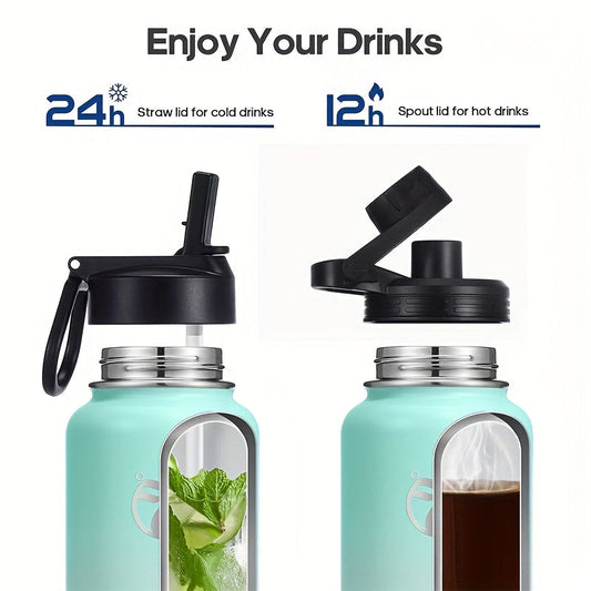 Vacuum Insulated Water Bottle, 40 oz Stainless Steel with Chug and Straw Lids