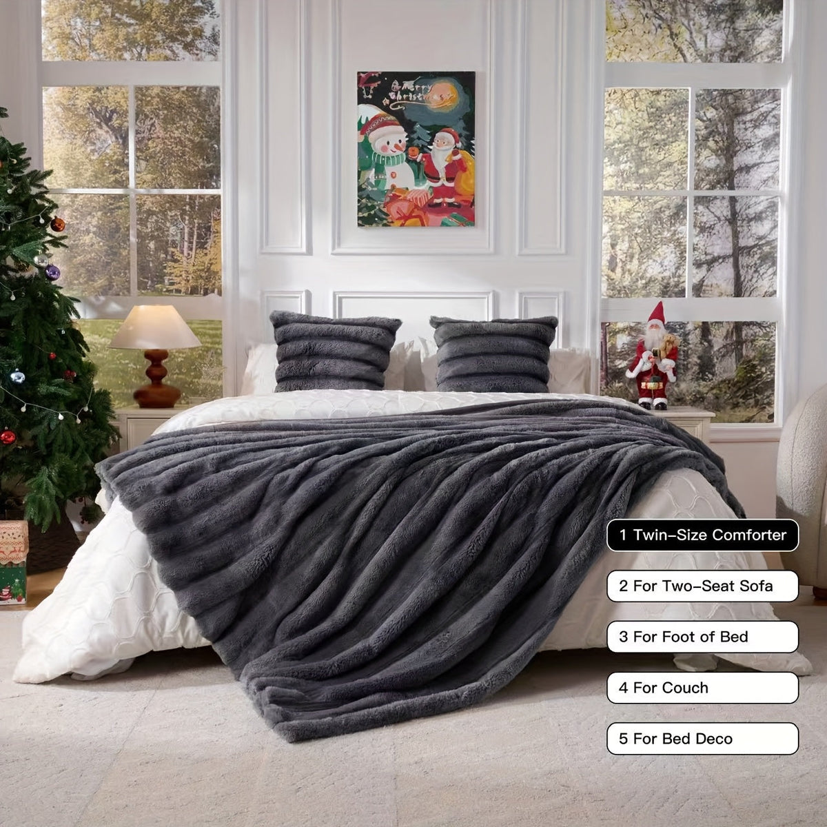 Double-Layer Faux Rabbit Fleece Blanket – 450-500gsm Thickened Soft Warm Throw for Bed, Couch & Travel, All Season, 3 Colors, 5 Sizes