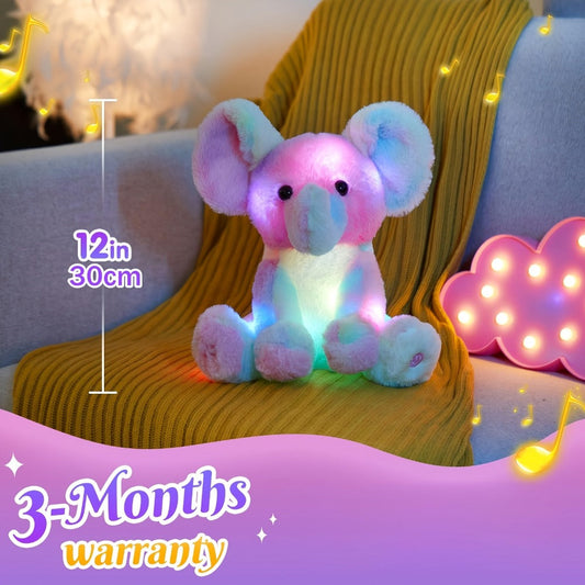 Light Up Rainbow Elephant Plush with Music or Light-Only Options