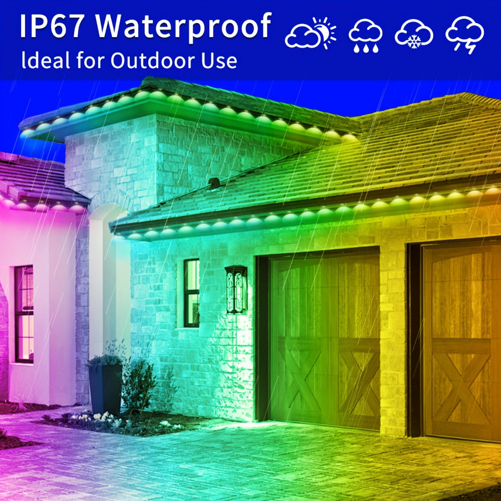 Permanent Eave Lights RGB Outdoor 200FT - Music Sync, Scene Modes, App Controlled Under Eave LED Lighting for House Exterior, Roofline, Garden, Holiday & Party Decor (60FT / 100FT / 150FT / 200FT)