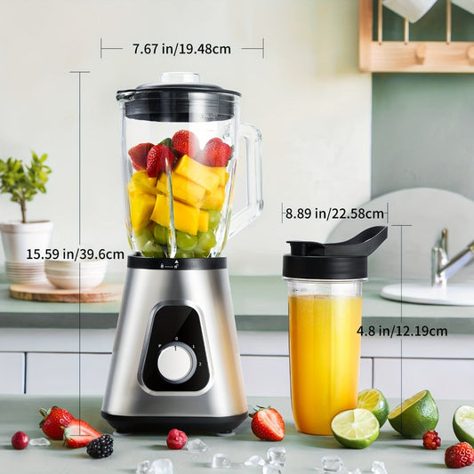 Countertop Blender with 52 oz Glass Jar, 22 oz Portable Cup and 3 Speeds