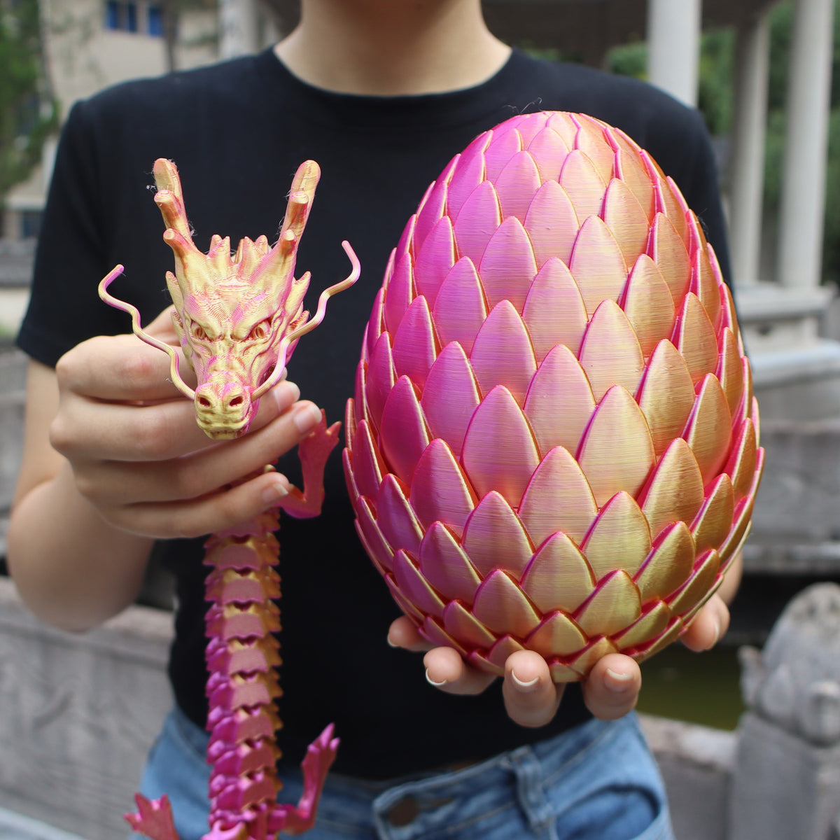 Dragon Egg Gift Set 3D Printed – 7.09in Scaled Egg + 23.62in Large Dragon Ornament, 10 Colors Rainbow Amethyst Crystal Fantasy Collector Gift for Adults Easter Valentine Birthday
