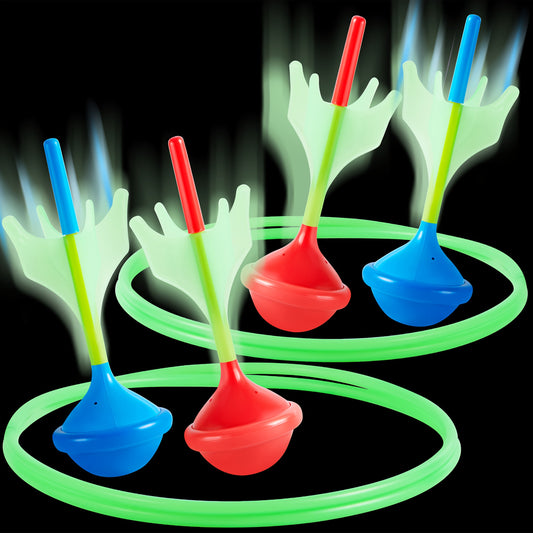 Glow-in-the-Dark Lawn Darts Set with 4 Soft Rubber-Tip Darts and 2 Target Rings