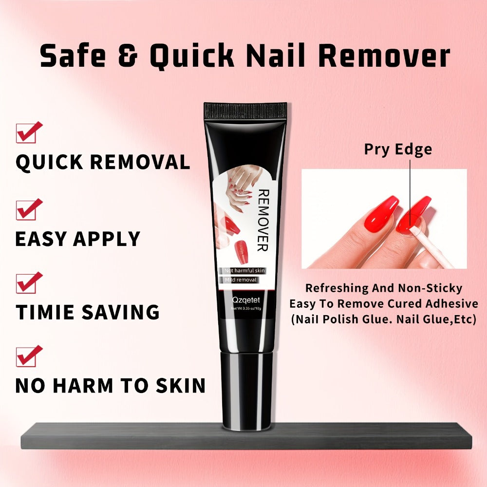 Press-On Nail Glue & Remover Kit 4pcs - 2x Semi-Solid Gel Nail Glue 10g + 2x Nail Polish Remover 10ml, Quick-Drying No-Lamp Strong Bond Adhesive for Fake, Acrylic & DIY Nails, Women Manicure Set