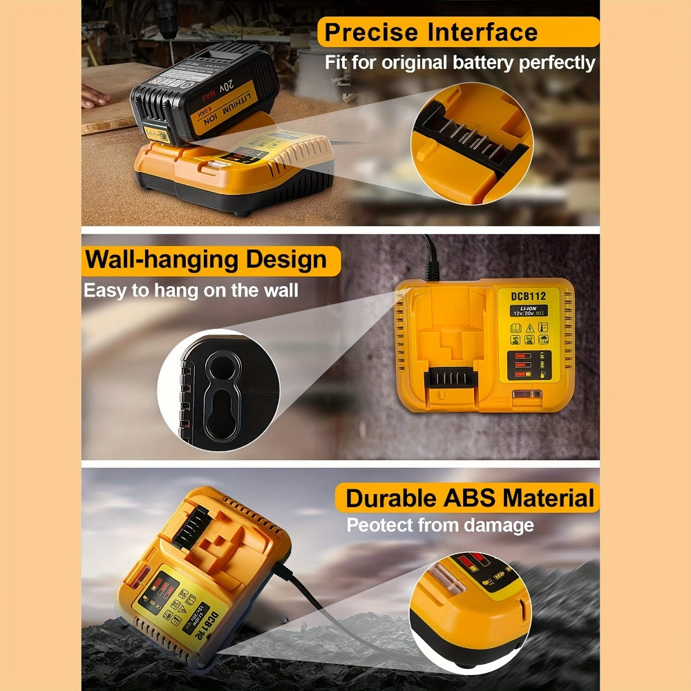 Battery Charger for DeWalt 12V 20V Max Rapid Charger Compatible with DCB120 DCB126 DCB200 DCB201 DCB208 DCB606 DCB609 DCB612 18V 20V Power Tool Battery Charger