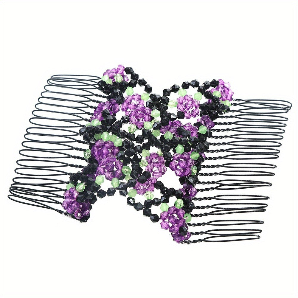 Hair Accessories Set for Women 6 Pieces – Beaded Flower Hair Combs Hairpins Ball Head Disc Clip Double Row Comb Elegant Bridal Wedding Party Daily Styling Gift for Ladies Girls