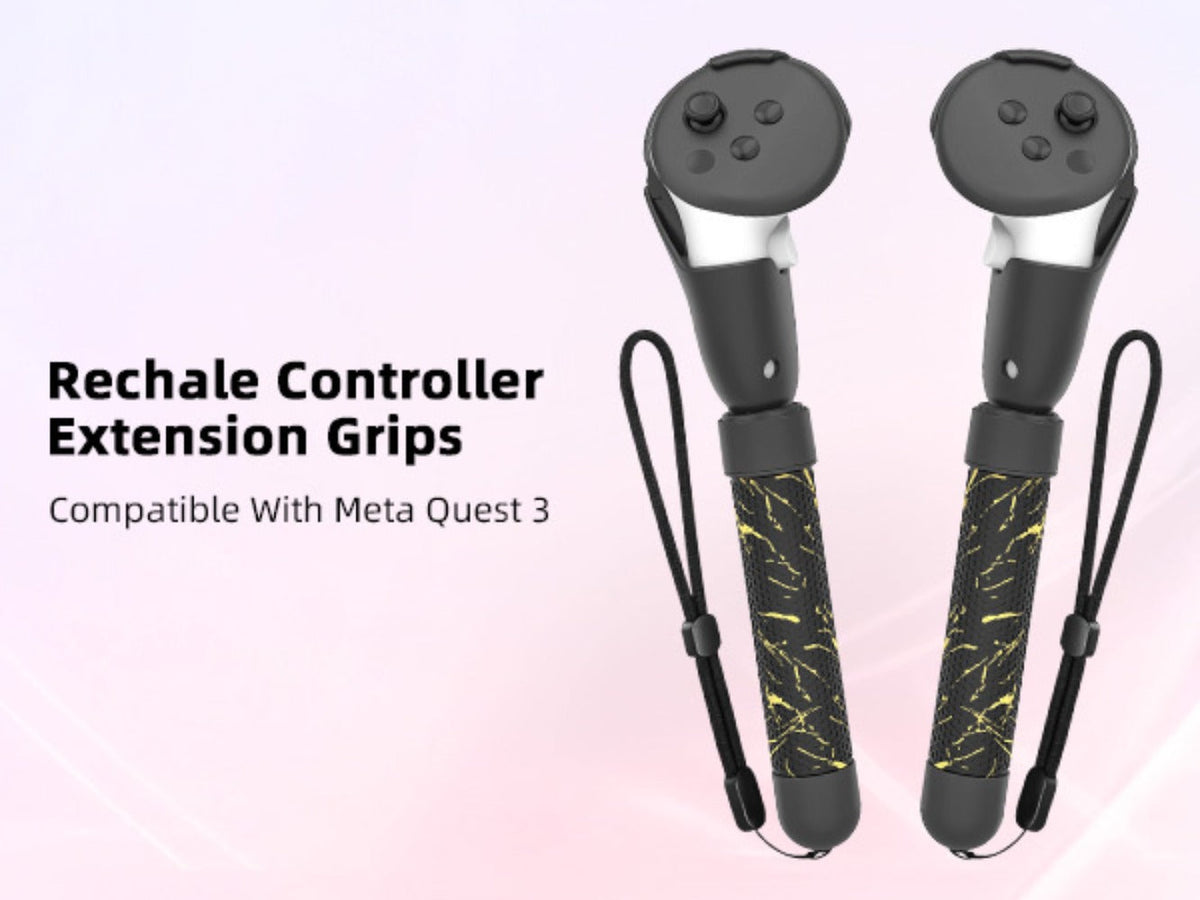 Meta Quest 3S Controller Handle Extension Grips – 3-in-1 VR Handle Attachments for Beat Saber, Golf+, Tennis & More, Anti-Slip ABS Grip with Safety Wire, Compatible with Meta Quest 3S & Quest 3