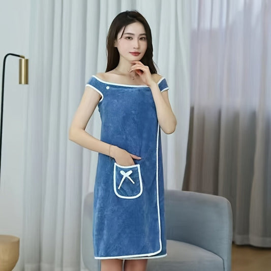 Wearable Bath Towel Wrap, Coral Fleece with Bow-Knot Closure, Small or Large
